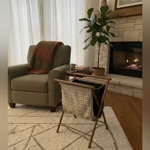 Vintage Mid Century Wood and Fabric Folding Magazine Rack